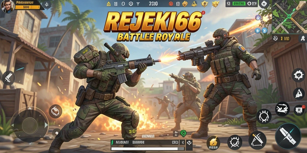 Screenshot utama REJEKI66 menunjukkan aksi mendebarkan dalam pertempuran Battle Royale.