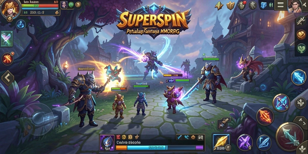 Tampilan gameplay menarik dari SUPERSPIN yang menunjukkan aksi petualangan seru.